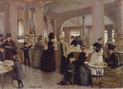 Jean Beraud the Patisserie Gloppe on the Champs-Elysees oil painting artist